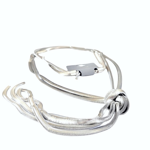EXPRESS Silver Snake Chain Knot Lariat Tassel Necklace NWT​ - Picture 2 of 7